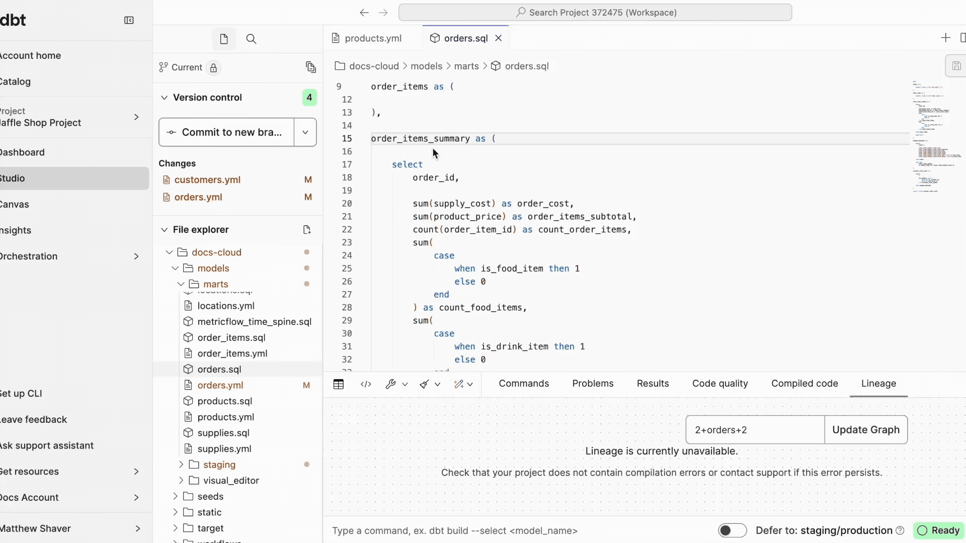 Edit existing SQL code using dbt Copilot's prompt window accessible by keyboard shortcut Cmd+B (Mac) or Ctrl+B (Windows)