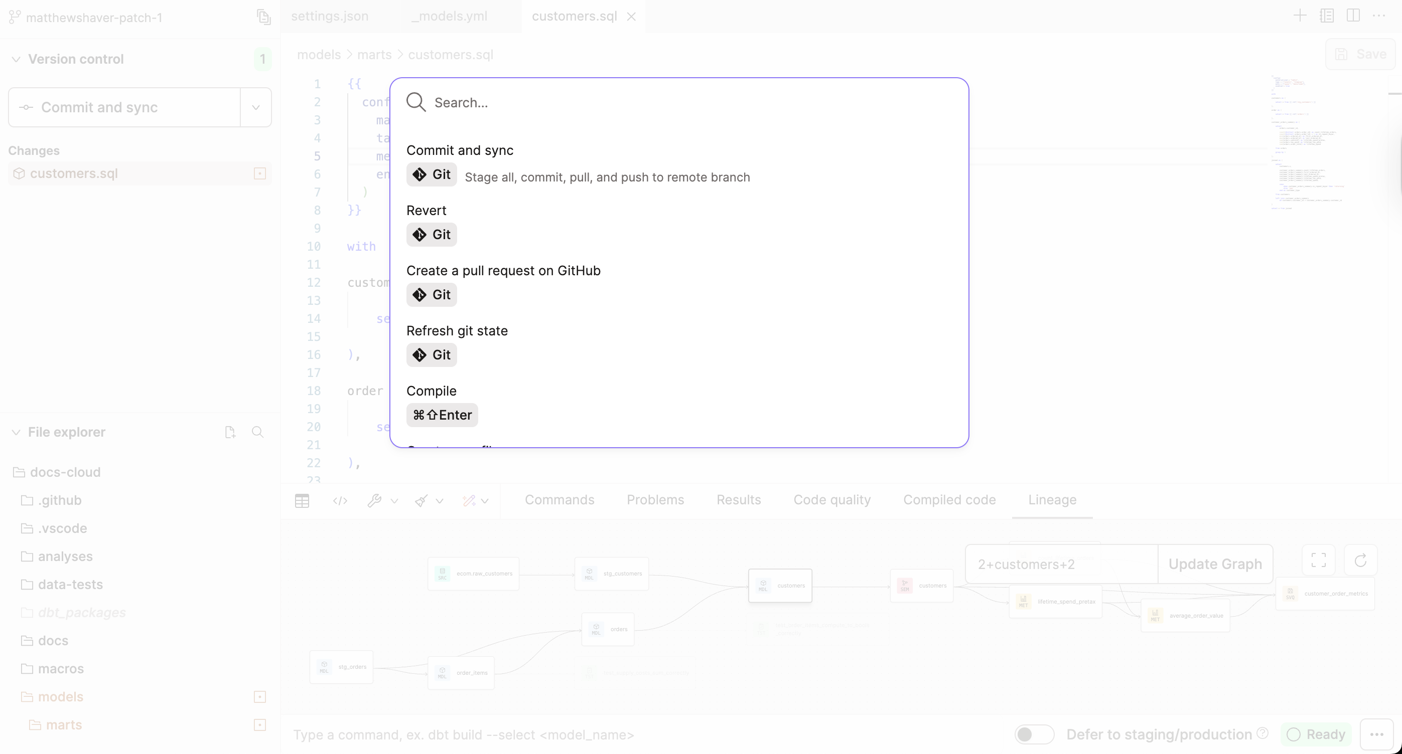 The Command History returns a log and detail of all your dbt invocations.